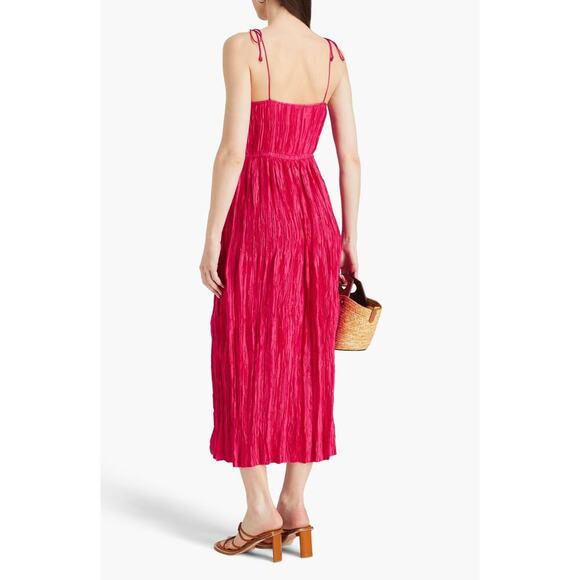 Ulla Johnson Orla Tie Shoulder Plissé Red Pleated Midi Dress 6 Small - Picture 2 of 16